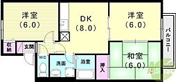 プリシェール西明石B棟 3DKの間取図画像