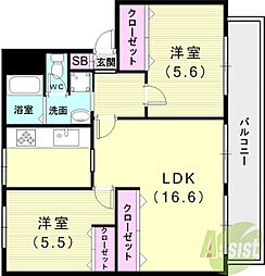 コーポつつじが丘 2LDKの間取図画像
