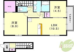 ローズコート野添A棟 2LDKの間取図画像