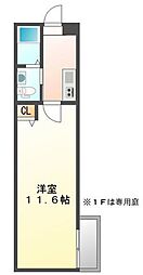 ブライトハイムD棟 1Kの間取図画像