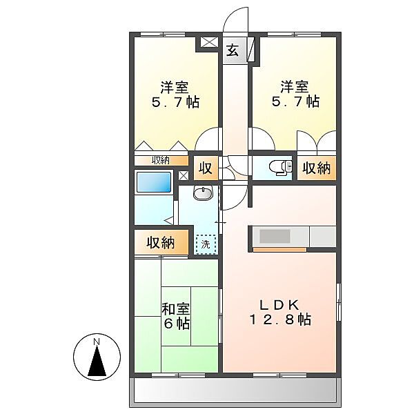 エルグランディールI ｜岡山県倉敷市大内(賃貸アパート3LDK・1階・66.15㎡)の写真 その2