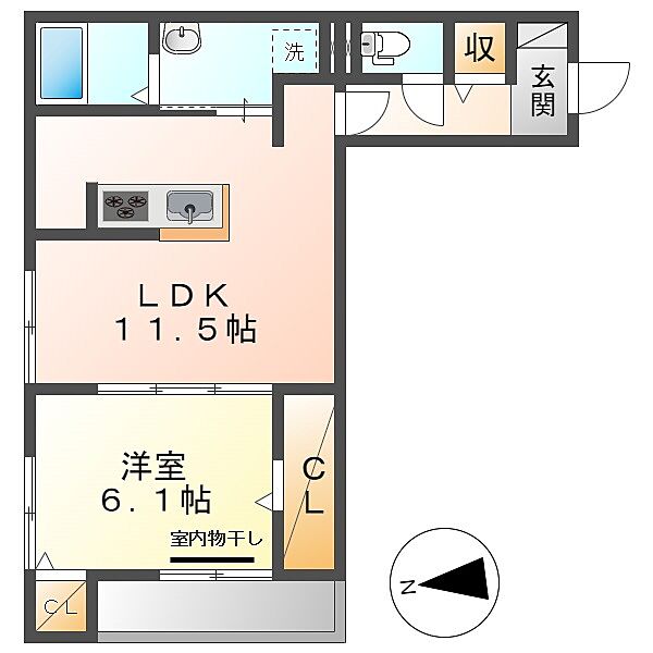 岡山県倉敷市日ノ出町1丁目(賃貸アパート1LDK・2階・45.46㎡)の写真 その2