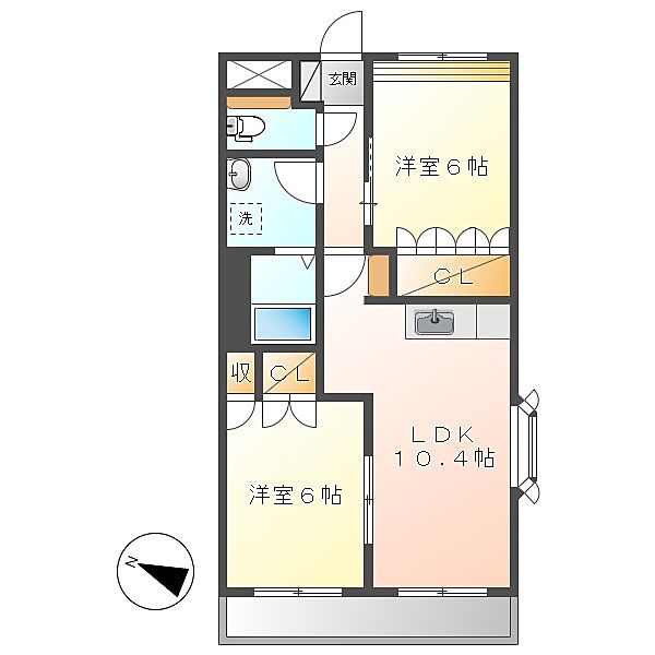 岡山県倉敷市上東(賃貸アパート2LDK・1階・51.30㎡)の写真 その2