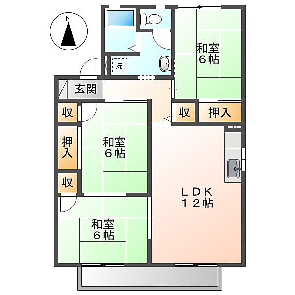 ハウスフォレストＥ ｜岡山県倉敷市日吉町(賃貸アパート3LDK・2階・68.72㎡)の写真 その2