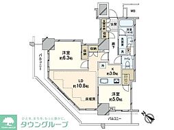 マークフロントタワー曳舟 5階2LDKの間取り
