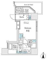 ディームス入谷I 4階1Kの間取り