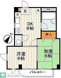 丹羽ビルメゾン・ムーヴェル 2DKの間取図画像