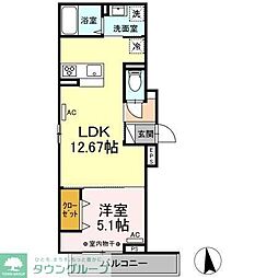 ルリアン八広 1LDKの間取図画像