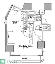 ザ・パークハビオ麻布十番 7階1LDKの間取り
