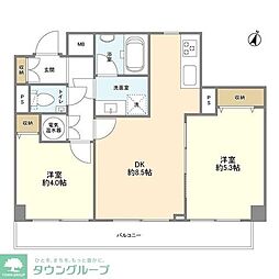 ライオンズマンション日本橋 9階2DKの間取り