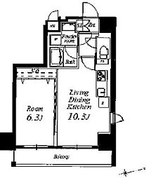 コンパル汐留 11階1LDKの間取り