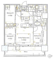 HARUMIFLAGSUNVILLAGET棟 3LDKの間取図画像