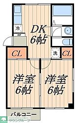 モトハシハイツ 2DKの間取図画像