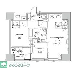 ザ・パークハビオ人形町レジデンス 2LDKの間取図画像