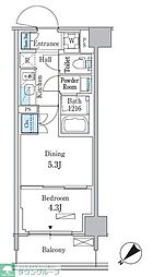 パークアクシス品川南大井パークフロント 1DKの間取図画像