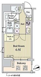 Parknadefit新富町 1Kの間取図画像