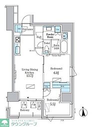 パークアクシス新宿百人町 2LDKの間取図画像