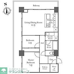 リエトコートアルクスタワー 2LDKの間取図画像