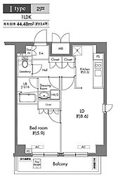 プラウドフラット早稲田 1LDKの間取図画像