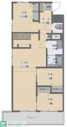 芝パークサイドハイツ 3LDKの間取図画像