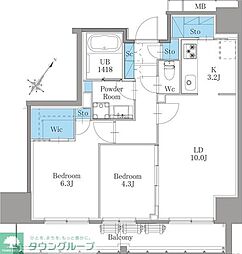 南麻布仙台坂レジデンス 2LDKの間取図画像