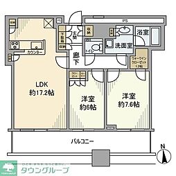 クレストプライムタワー芝 2LDKの間取図画像