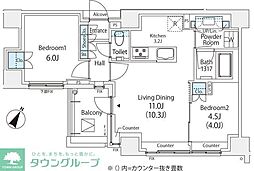 オークプレイス目黒行人坂 2LDKの間取図画像