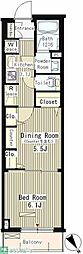 メルヴェーユ馬込 1DKの間取図画像