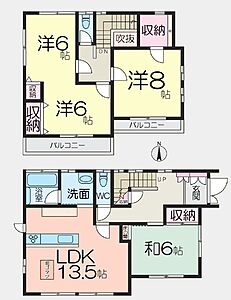 間取り：間取り図には記載がありませんが、1階の和室の南側にサンルームがあります。