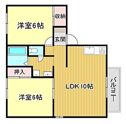 グリーンタウンハタケヤマA棟 2LDKの間取図画像