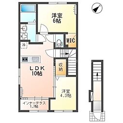 (仮)大萱2丁目新築アパート 1LDKの間取図画像