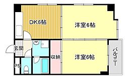 ステージハウス万石 2DKの間取図画像