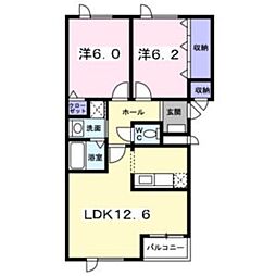 リーフガーデン藻岩II 2階2LDKの間取り