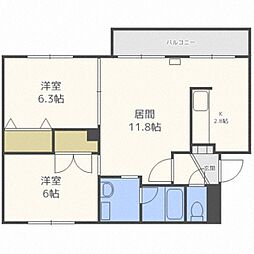グリーンパーク真駒内 2LDKの間取図画像
