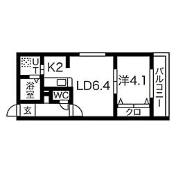 アンソレイユ 1LDKの間取図画像