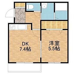 グローバル川沿 1DKの間取図画像