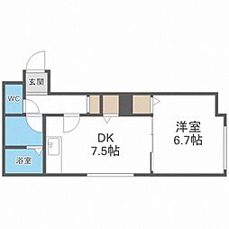 アビタ川沿 1DKの間取図画像