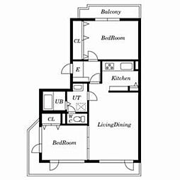 ピュアコート川沿 2LDKの間取図画像