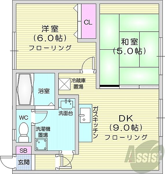 北海道札幌市東区北四十六条東8丁目(賃貸アパート2DK・2階・43.40㎡)の写真 その2