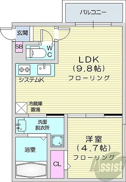 北海道札幌市白石区東札幌二条4丁目(賃貸マンション1LDK・4階・33.00㎡)の写真 その2