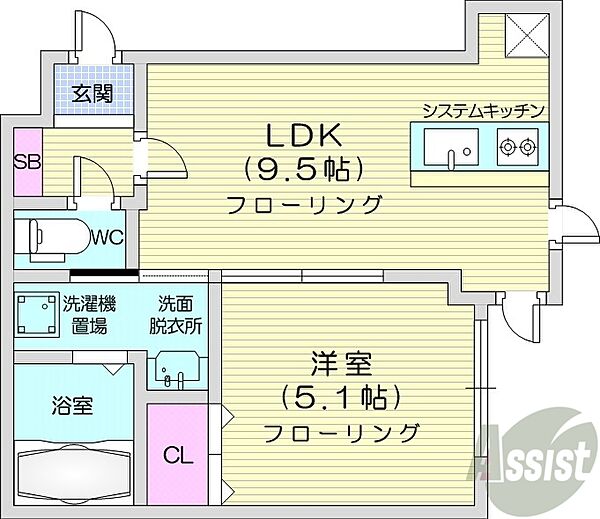 北海道札幌市中央区北一条西22丁目(賃貸マンション1LDK・3階・34.12㎡)の写真 その2