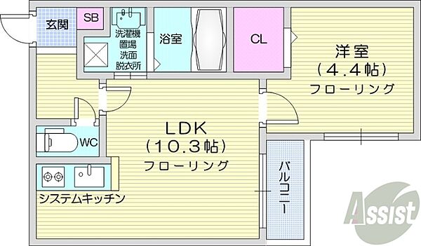 北海道札幌市中央区南四条西15丁目(賃貸マンション1LDK・3階・34.30㎡)の写真 その2