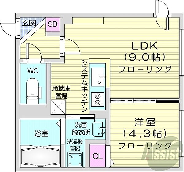 北海道札幌市白石区中央一条5丁目(賃貸マンション1LDK・4階・32.86㎡)の写真 その2