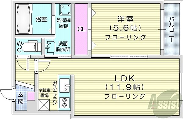 北海道札幌市中央区南六条西8丁目(賃貸マンション1LDK・3階・41.37㎡)の写真 その2