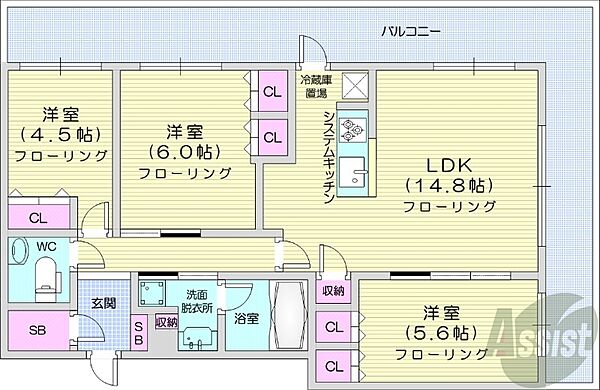 北海道札幌市中央区南二条西3丁目(賃貸マンション3LDK・16階・70.48㎡)の写真 その2