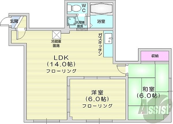 北海道札幌市東区北四十三条東3丁目(賃貸アパート2LDK・3階・48.30㎡)の写真 その2