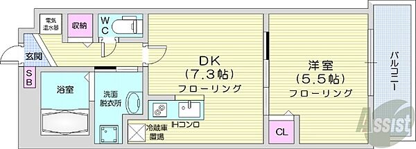 北海道札幌市中央区南十四条西1丁目(賃貸マンション1DK・7階・35.26㎡)の写真 その2