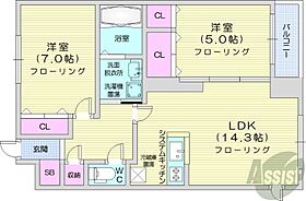 北海道札幌市中央区北七条西19丁目（賃貸マンション2LDK・2階・59.96㎡） その2