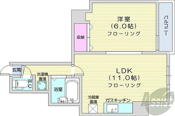 北海道札幌市中央区南八条西8丁目(賃貸マンション1LDK・2階・40.30㎡)の写真 その2