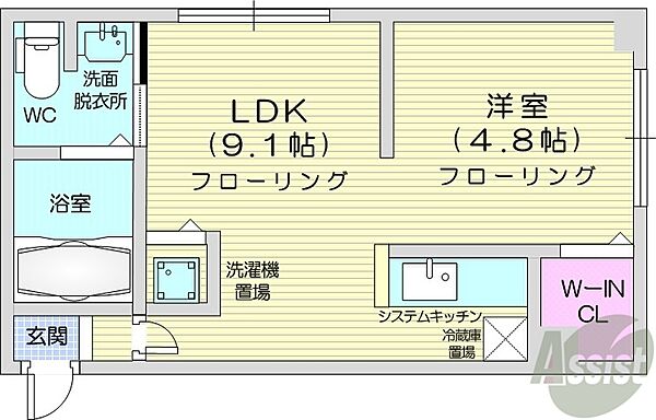 北海道札幌市中央区北三条東6丁目(賃貸マンション1LDK・2階・36.00㎡)の写真 その2